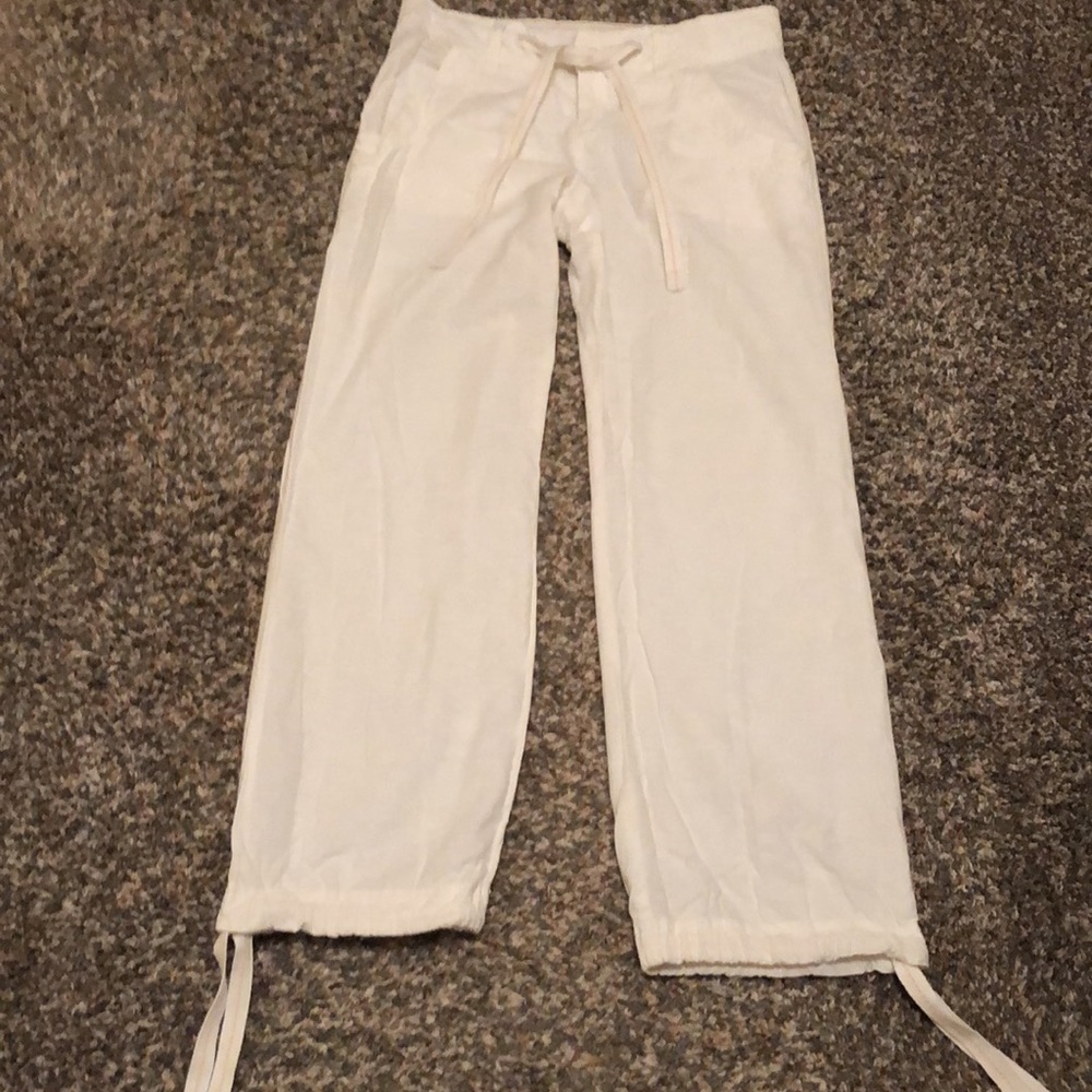 White linen Divided by H & M pants with functional waist and ankle drawstrings